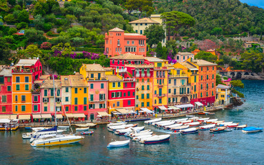 Beautiful bay with colorful houses in Portofino,  Liguria, Italy