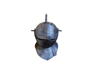 the iron knightly helmet isolated on a white background