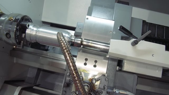 Working area of modern CNC lathe machine.