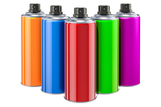 Spray paint cans closeup. 3D rendering