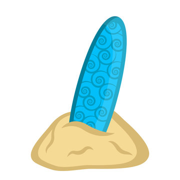 Isolated surfboard on sand icon