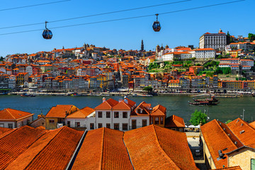Porto, Portugal old town skyline with orange rooftops on the Douro River