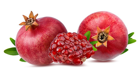 Fresh pomegranate isolated on white background with clipping path