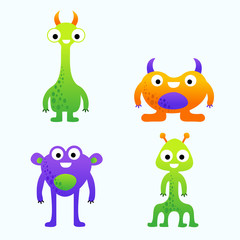Funny cute cartoon vector monsters set for kids