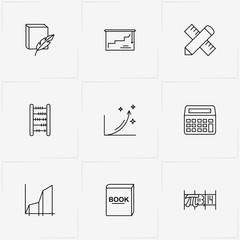Mathematics line icon set with calculator, graphics and pi