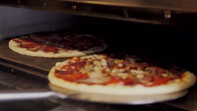 Pizza in the oven.