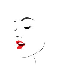 Silhouette of a woman's face with red lips. Vector illustration.