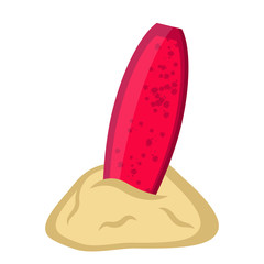 Isolated surfboard on sand icon