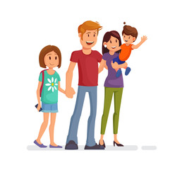 Fototapeta premium Tata, mama, syn i córka razem. Ilustracja wektorowa w stylu cartoon