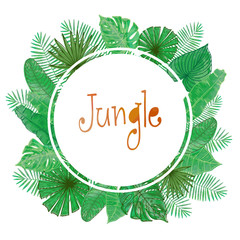 Vector frame with tropical leaves. Universal design for card, invitation, banner, poster, placard, cover.