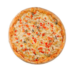 Pizza with pepper and corn on white background - 209613196