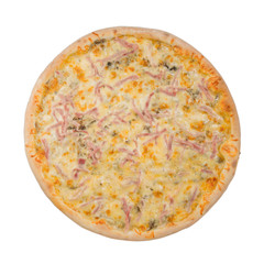 Pizza cream with ham on a white background