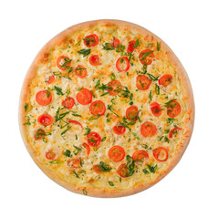 Pizza with vegetables and cheese on a white background