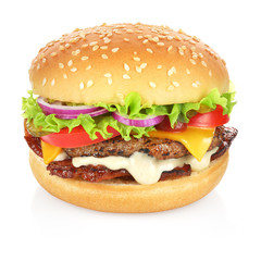 Hamburger isolated on white - obrazy, fototapety, plakaty