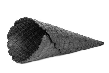 Black empty ice cream cone on white background