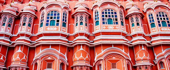Foto auf Acrylglas Antireflex Berühmtes Wahrzeichen von Rajasthan - Hawa Mahal Palace (Palast der Winde), Jaipur, Rajasthan © olenatur