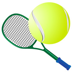 Tennis racket and yellow tennis ball