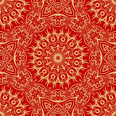 Floral Geometric Pattern with hand-drawing Mandala. Vector super illustration. For fabric, textile, bandana, scarg, print