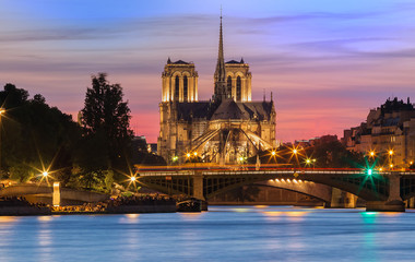 The Notre Dame Cathedral at sunset , Paris, France.