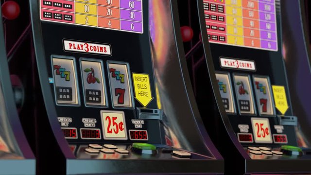 Casino slot machines in a row. Endless looping video. Las Vegas, gambling