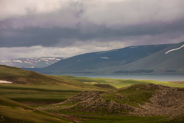 tabatskuri lake under stormy sky