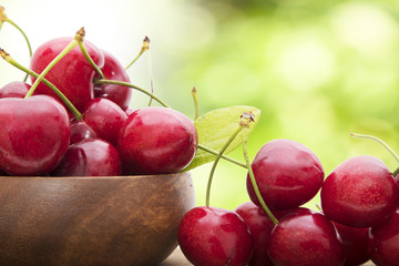 ripe cherries on a natural background