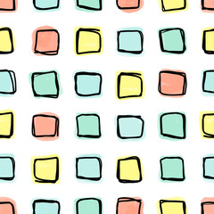 Seamless pattern, doodle square shapes in a loose grid.