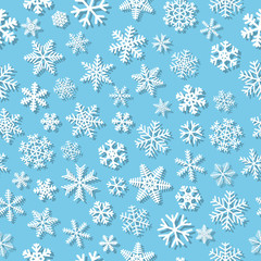 Seamless pattern of snowflakes with shadows