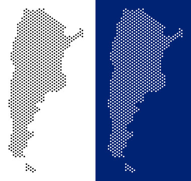 Dotted Argentina map. Vector geographic map on white and blue backgrounds. Vector composition of Argentina map constructed from round dots.