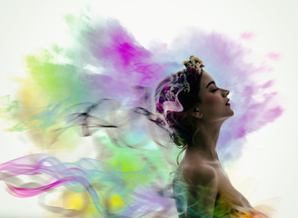 Fototapeta premium The Lady of Flowers is Half Blood Caucasian and Asian. She is fascinated with the smell of colorful perfume.