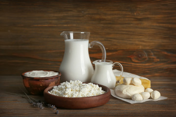 Fresh dairy products on table