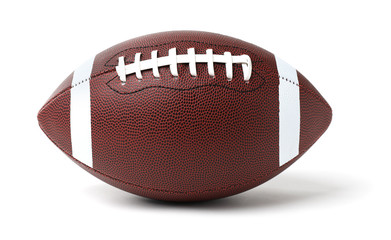 Leather American football ball on white background
