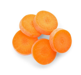 Ripe sliced carrot on white background