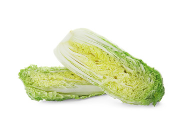 Fresh sliced cabbage on white background