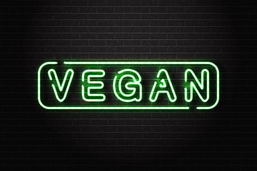 Vector realistic isolated neon sign of Vegan logo for decoration and covering on the wall background. Concept of vegetarian cafe and eco product.