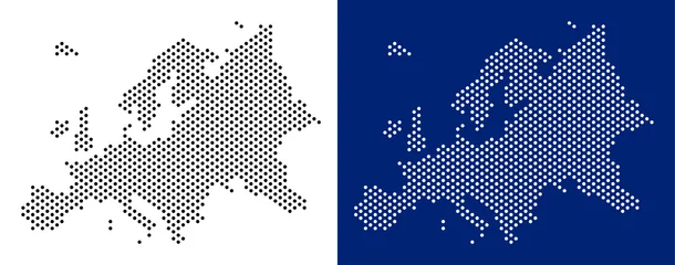 Deurstickers Dotted Europe map. Vector geographic map on white and blue backgrounds. Vector concept of Europe map constructed of round points. © Aha-Soft