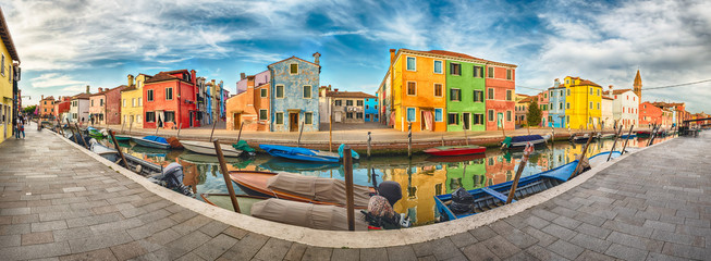 Naklejka na ściany i meble Colorful houses along the canal, island of Burano, Venice, Italy