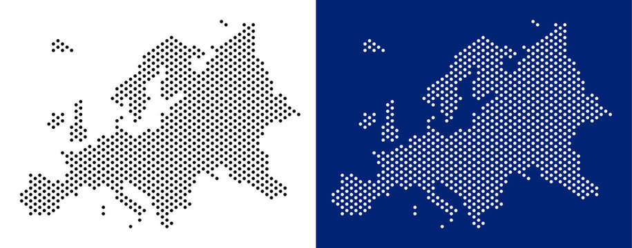 Dotted Europe map. Vector geographic map on white and blue backgrounds. Vector concept of Europe map constructed of round points.