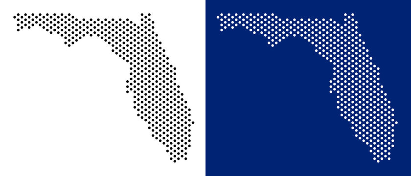 Dot Florida map. Vector geographic map on white and blue backgrounds. Vector mosaic of Florida map designed from sphere blots.