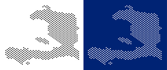 Dotted Haiti map. Vector geographic map on white and blue backgrounds. Vector mosaic of Haiti map done from sphere points.
