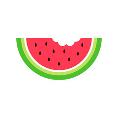 Summer watermelon vector graphic icon for web, logo and other designs. Juicy red watermelon with black seeds.