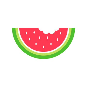 Summer watermelon vector graphic icon for web, logo and other designs. Juicy red watermelon with white seeds.