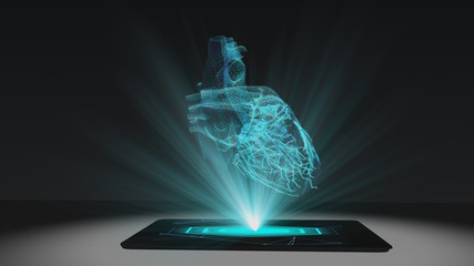 Heart health projection futuristic holographic display hologram technology - obrazy, fototapety, plakaty