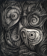 Art Surreal Under the sea. Hand pencil drawing on paper.