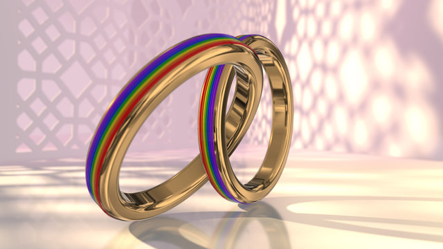 Wedding ring same sex marriage gay couple wedding rings 3D render