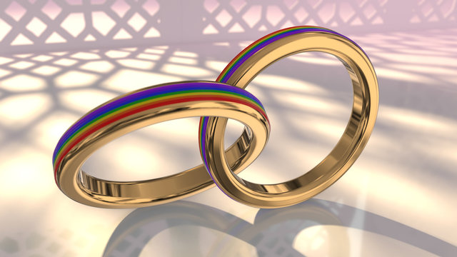 Same Sex Marriage Couple Gay Pride LGBT Wedding Rings 3D Render