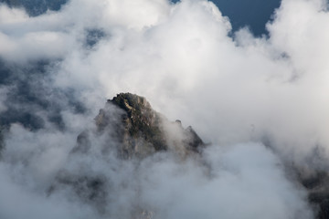 Huayna Picchu enshrouded in morning mist