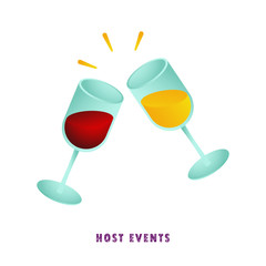 Host events. Two glasses of wine. Vector illustration. Flat. Gradient.