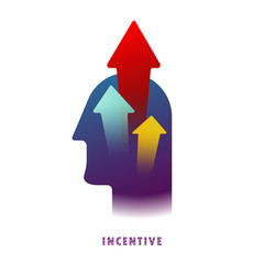 Incentive. Arrows from head. Vector illustration. Flat. Gradient.