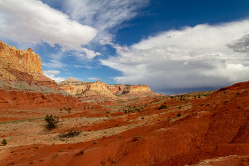 Gorgeous view of the rock layers and formations of Navajo Sandstone in Capitol Reef National Park in Utah, USA.